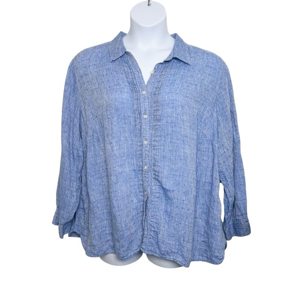 Talbots blue linen button up long sleeve shirt size 3XP classic coastal summer - Picture 2 of 8